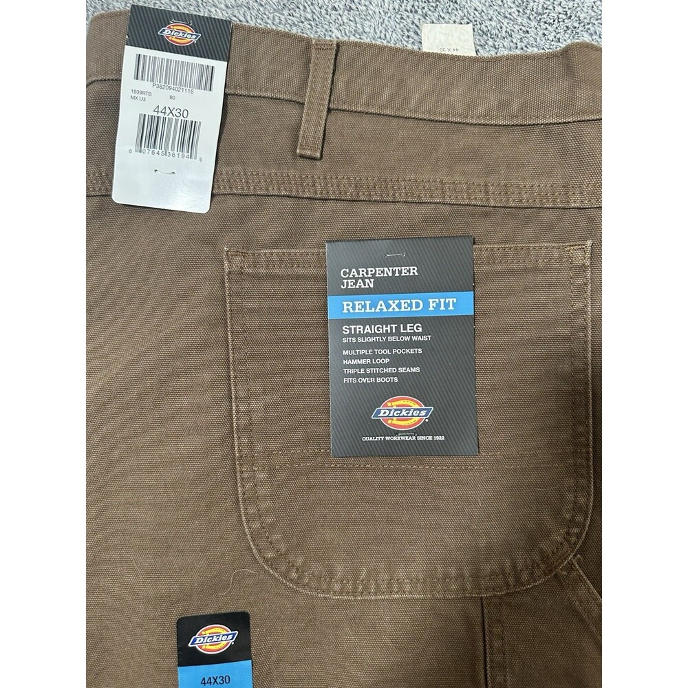 NEW Dickies Relaxed Fit Carpenter Jeans Pants, 44x30 Brown Duck 1939RTB